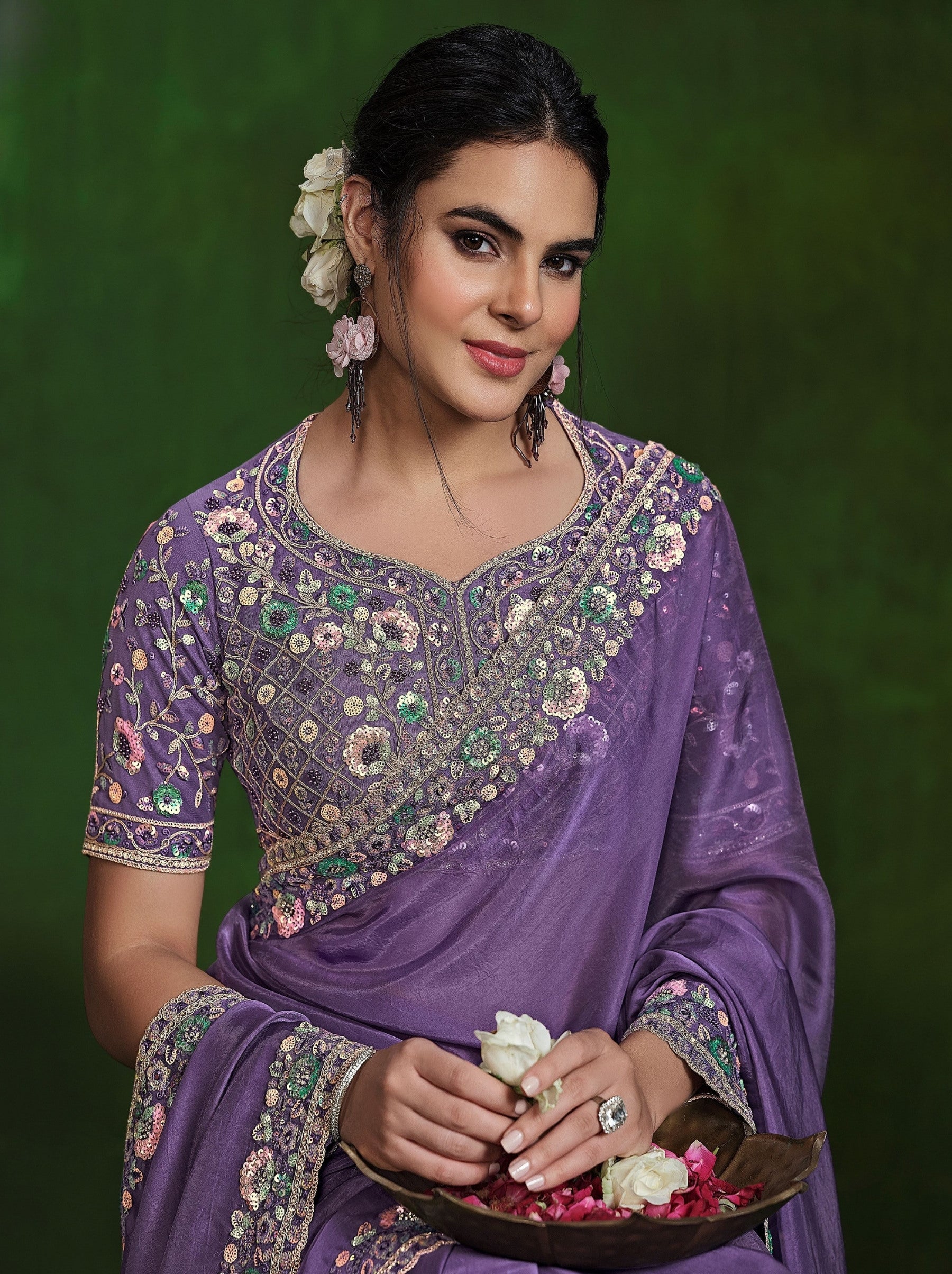 Grape Violet Celebration Saree - TrendOye