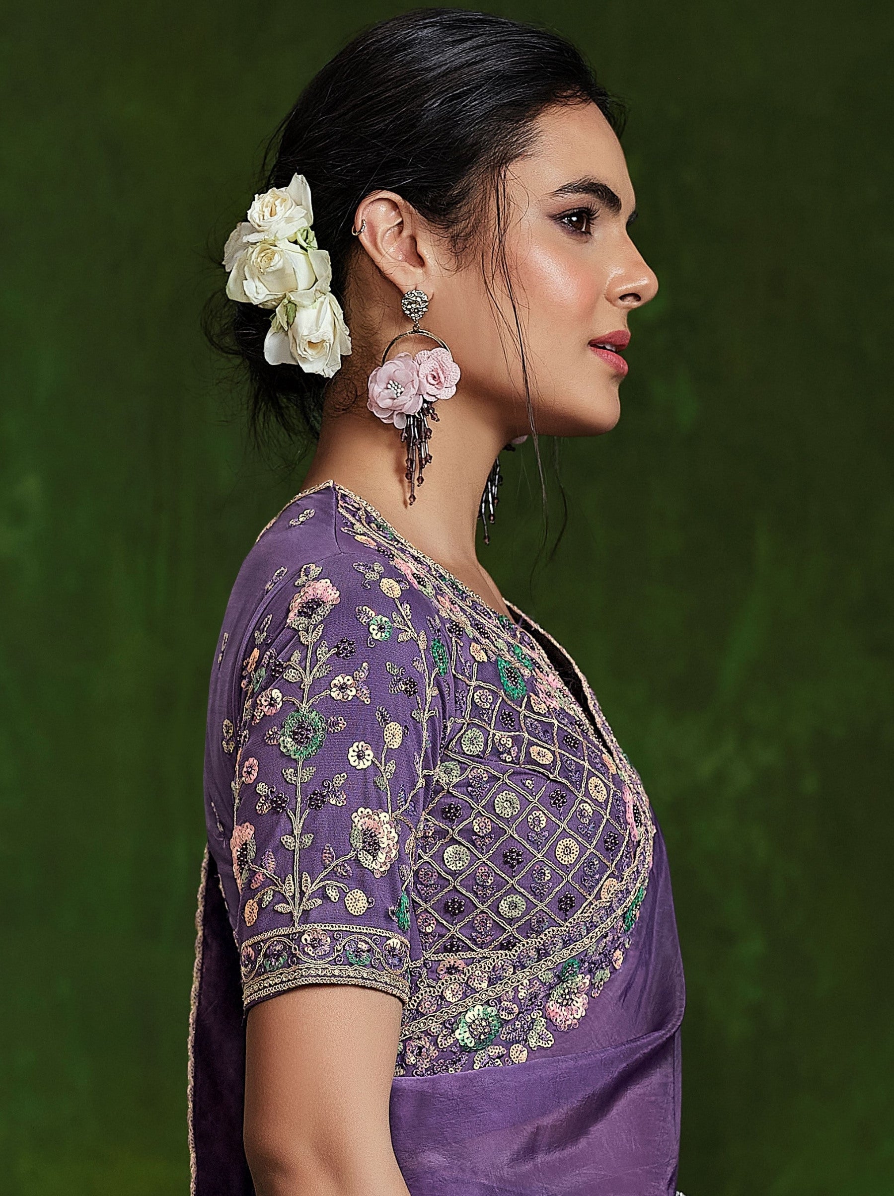 Grape Violet Celebration Saree - TrendOye