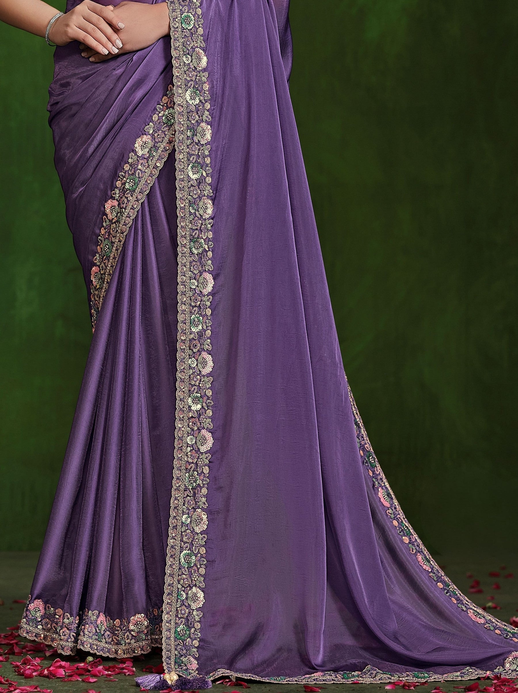 Grape Violet Celebration Saree - TrendOye