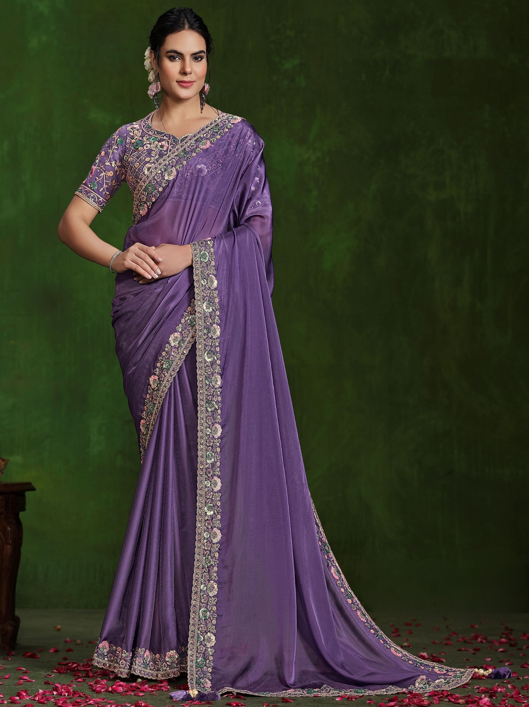 Grape Violet Celebration Saree - TrendOye