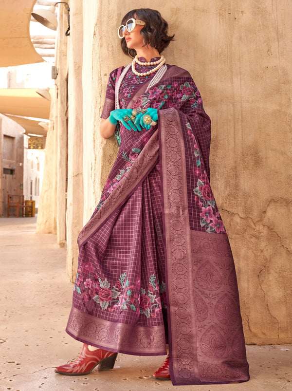 Byzantine Purple Fancy Digital Print Celebration Georgette Saree