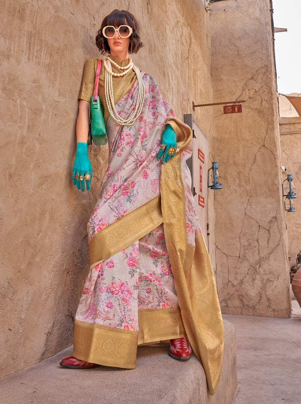 Lavender Purple Digital Print Celebration Georgette Saree