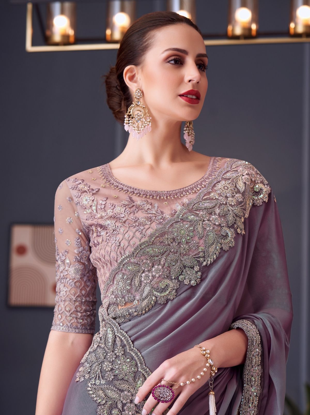 Mauve Violet Party Designer Saree - TrendOye