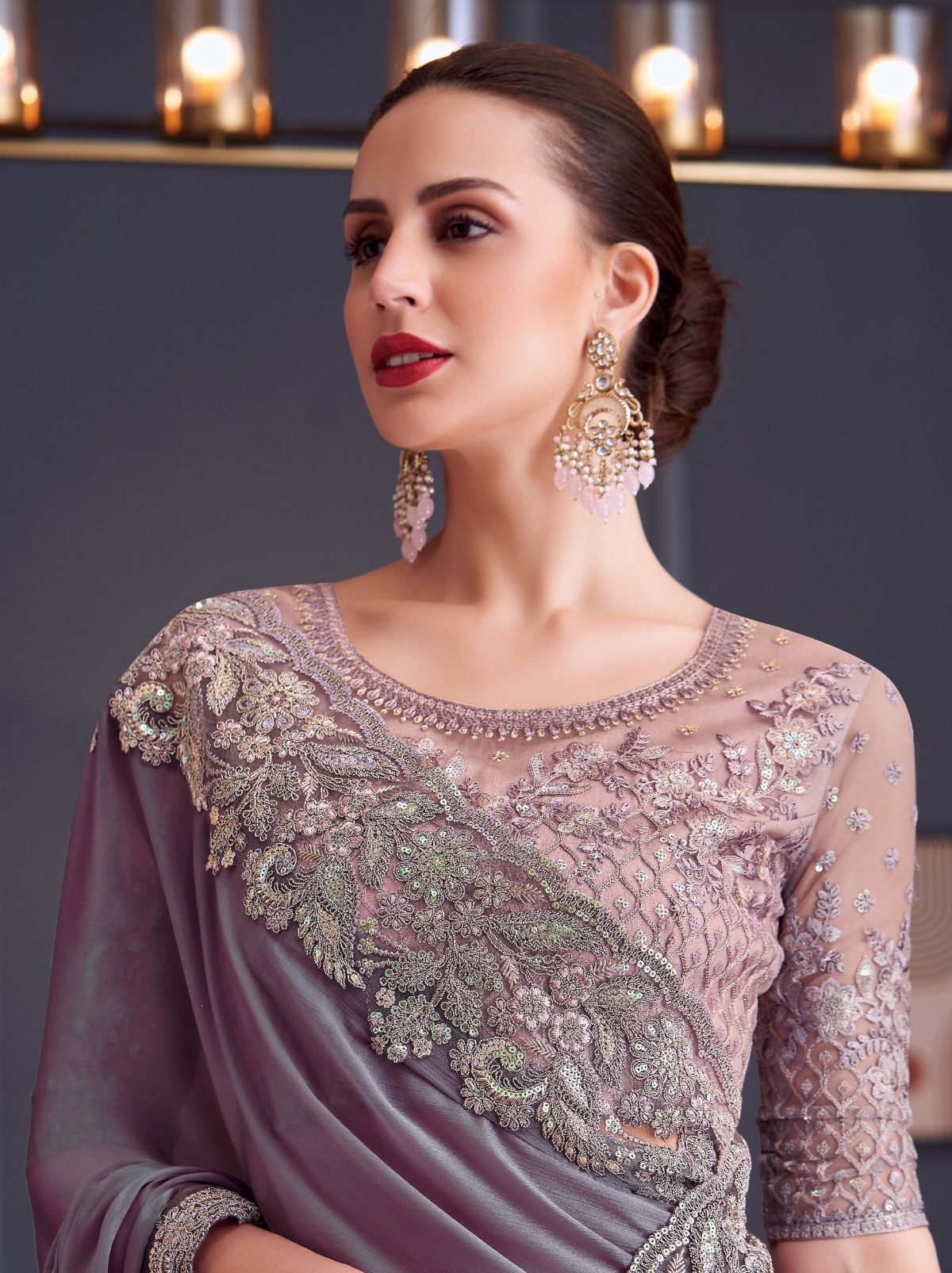Mauve Violet Party Designer Saree - TrendOye