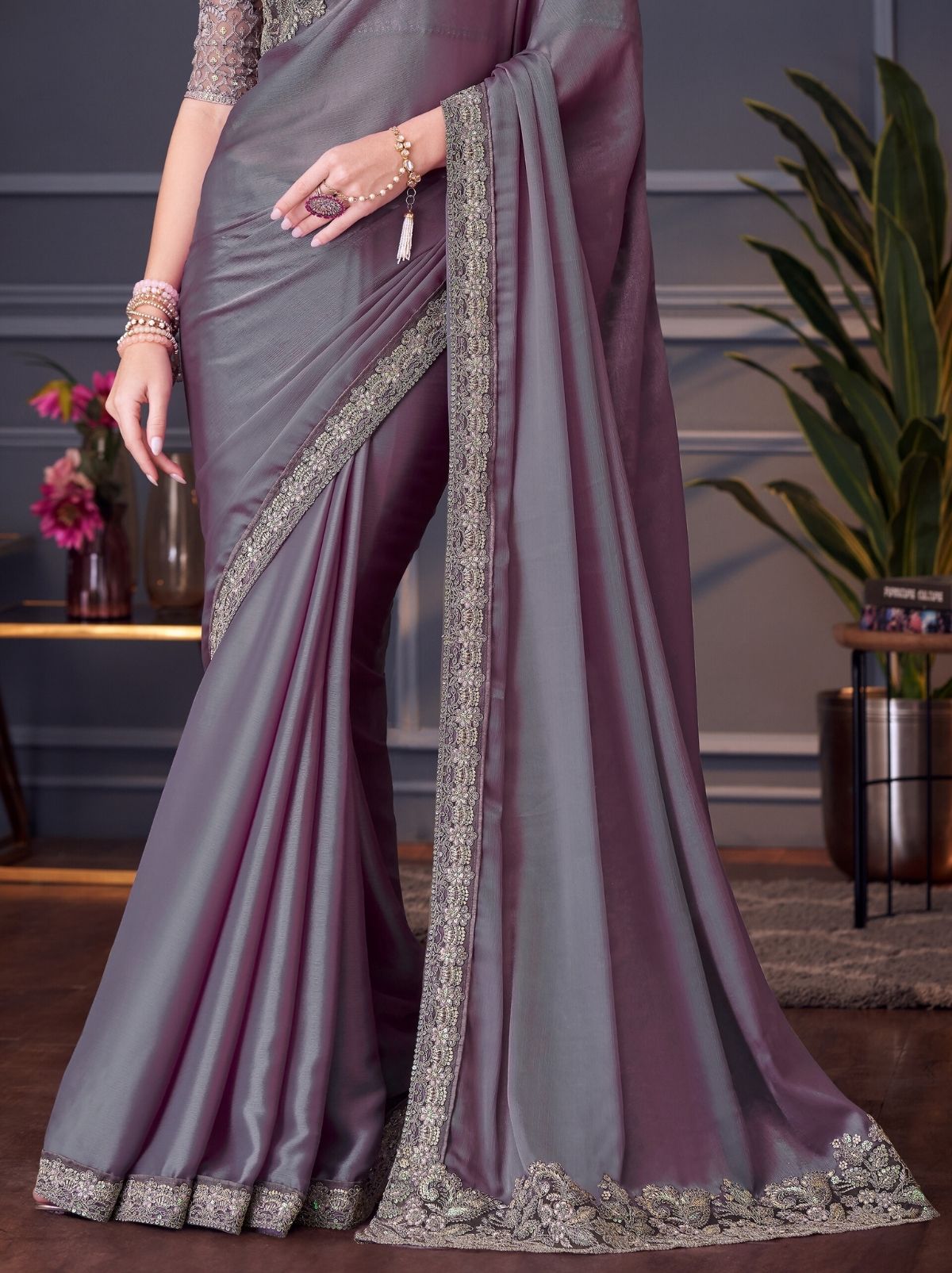 Mauve Violet Party Designer Saree - TrendOye