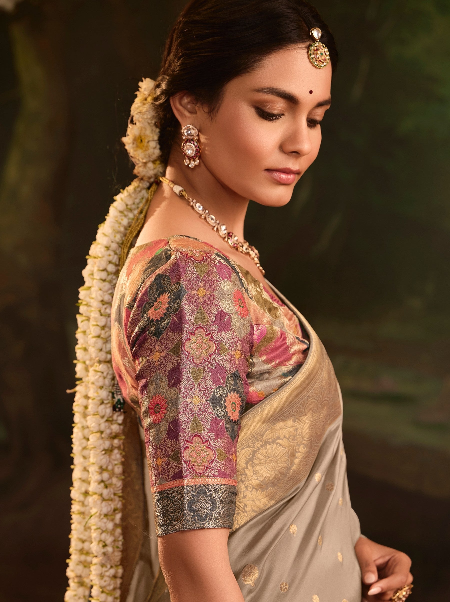 Hazelnut Beige Wedding And Party Designer Saree - TrendOye