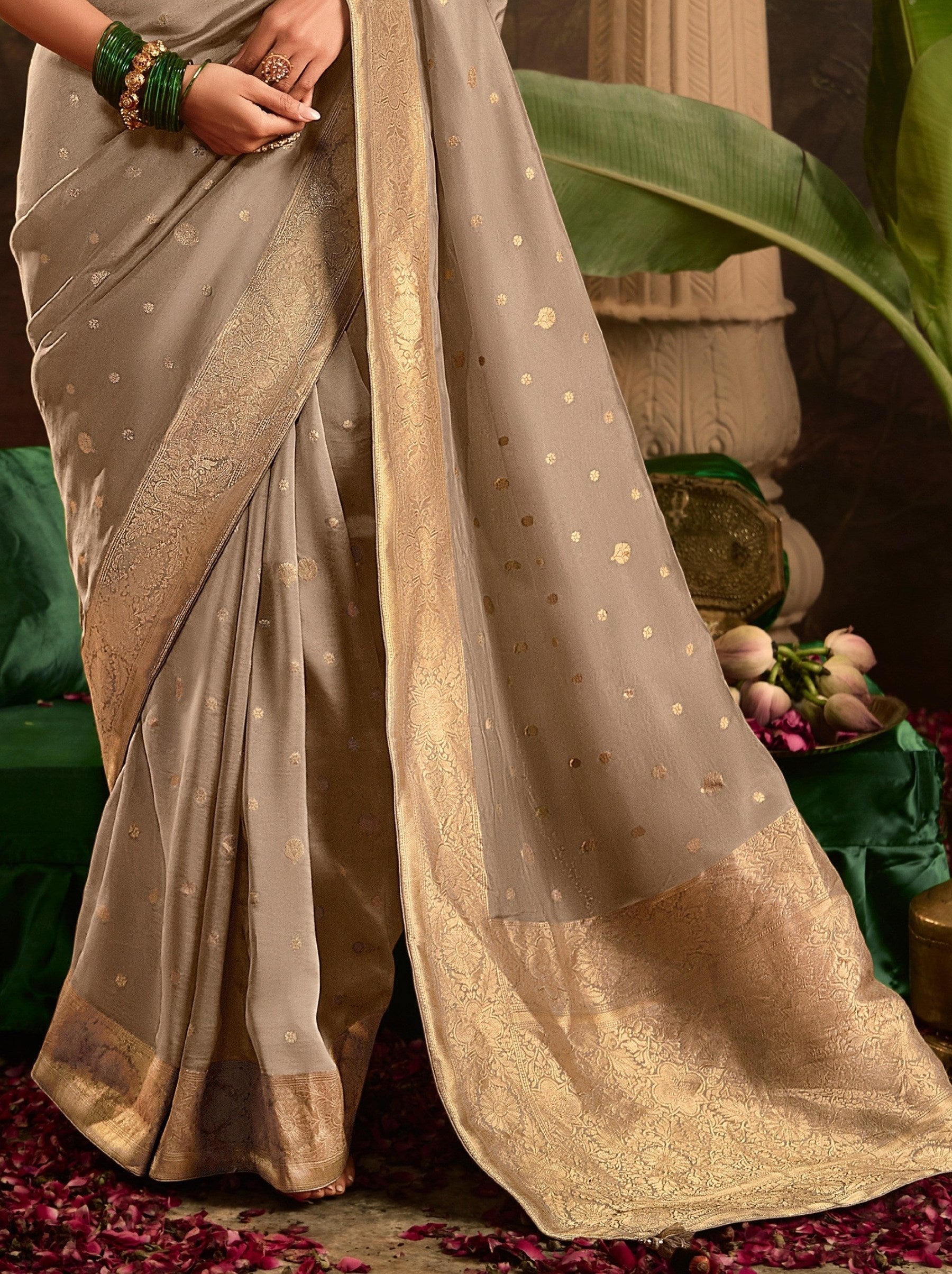 Hazelnut Beige Wedding And Party Designer Saree - TrendOye