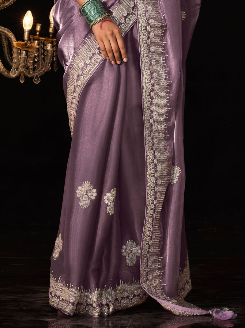 African Purple-Violet Premium Fancy Designer Wedding Saree