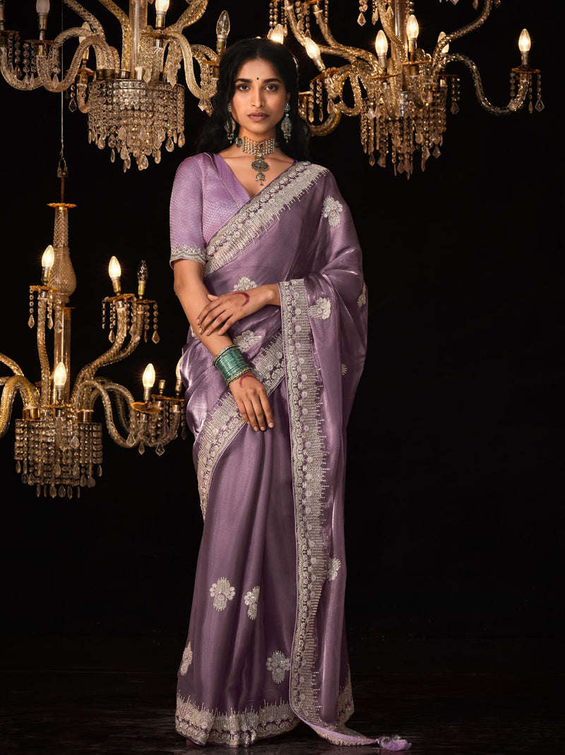 African Purple-Violet Premium Fancy Designer Wedding Saree