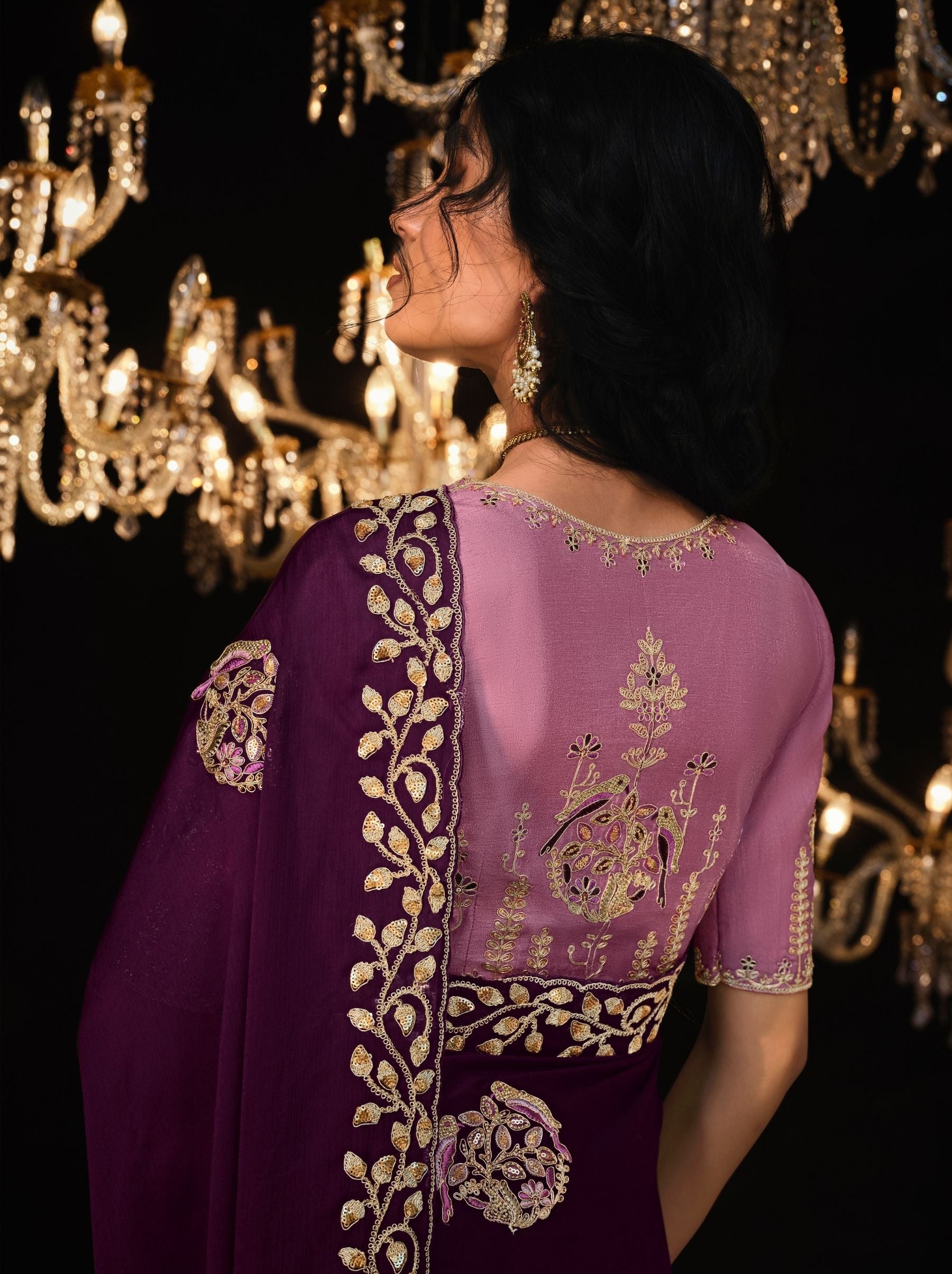 Mulberry Purple Premium Fancy Designer Wedding Saree - TrendOye