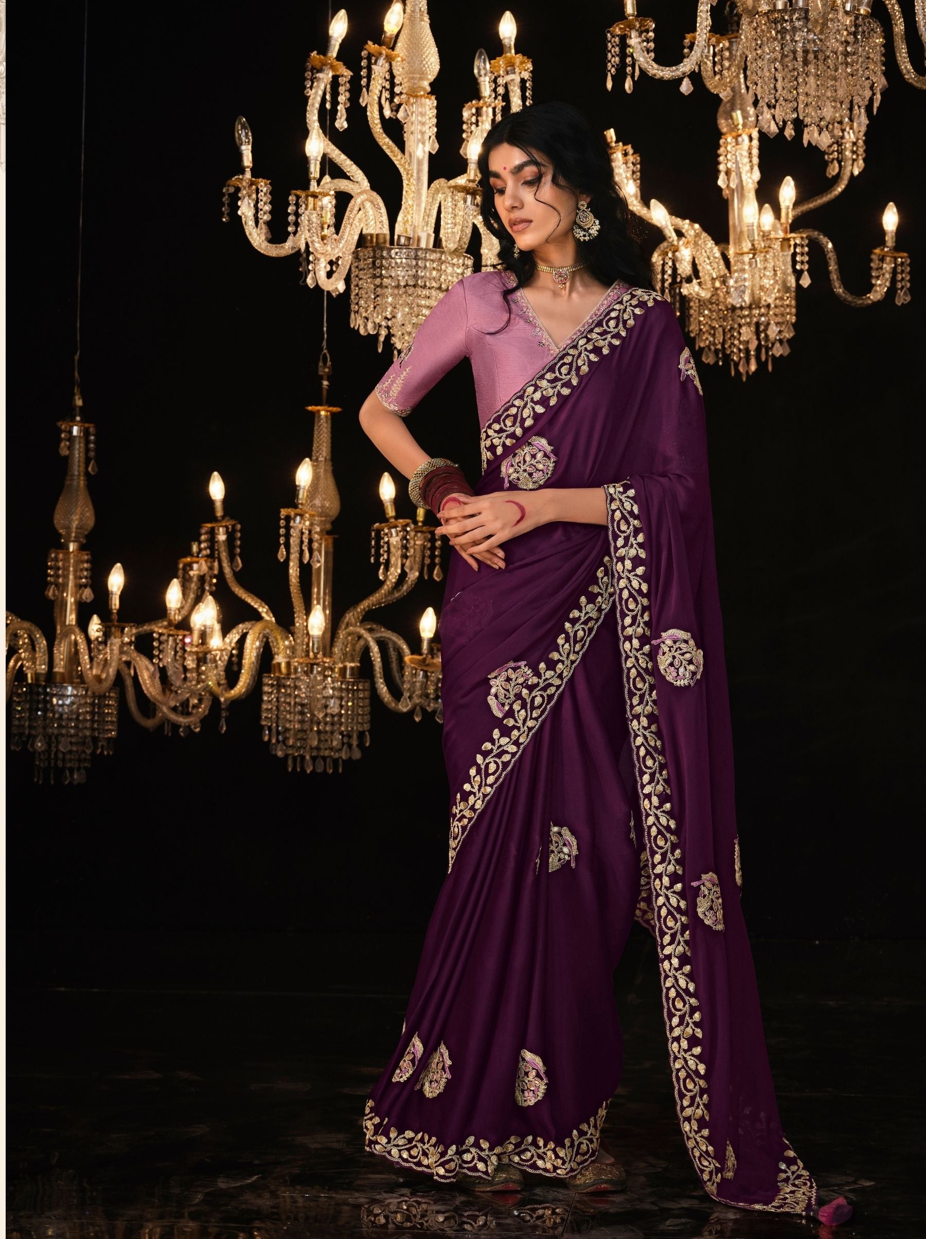 Mulberry Purple Premium Fancy Designer Wedding Saree - TrendOye