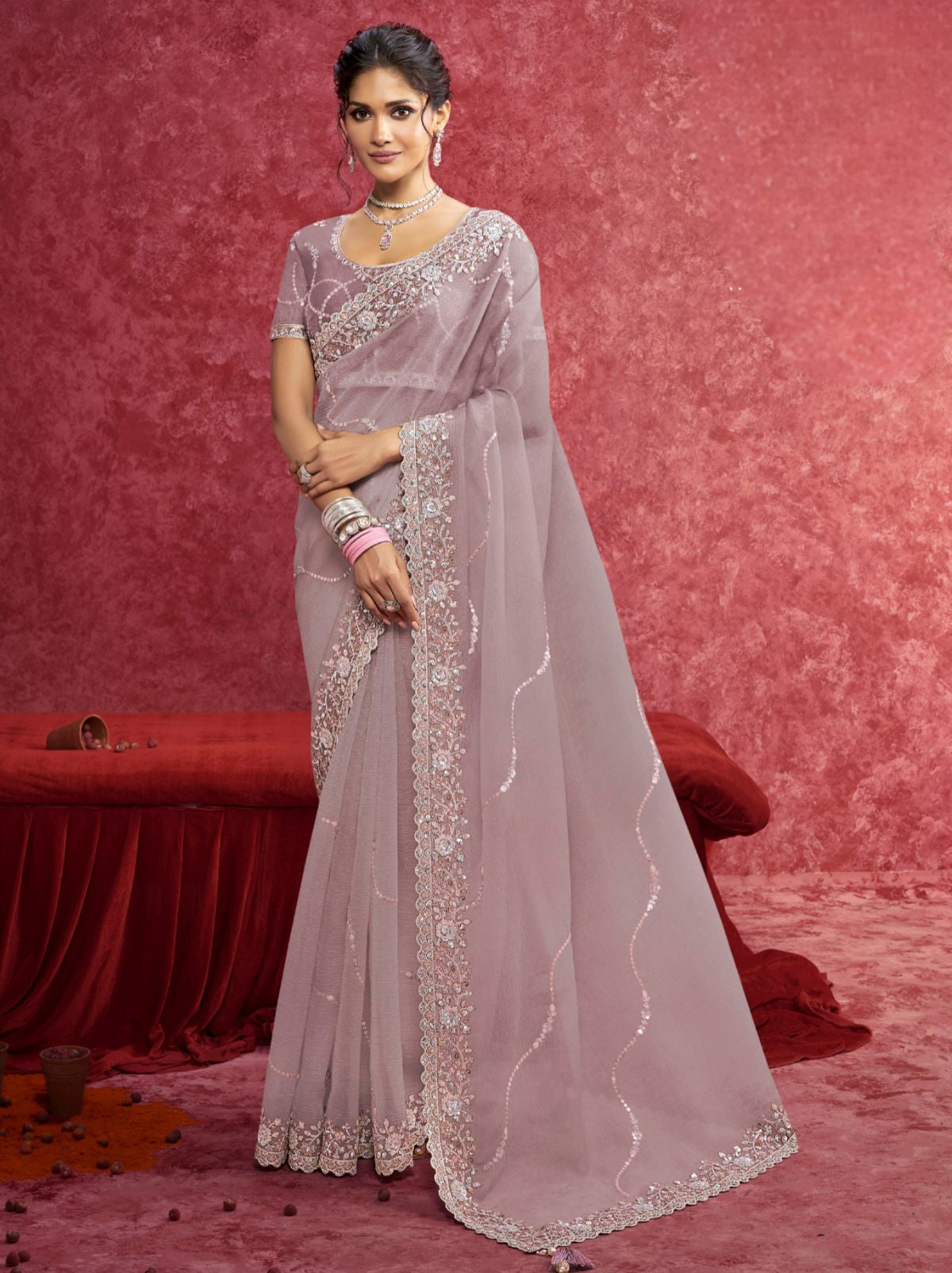 Mauve Purple Premium Fancy Saree With Sequin Work