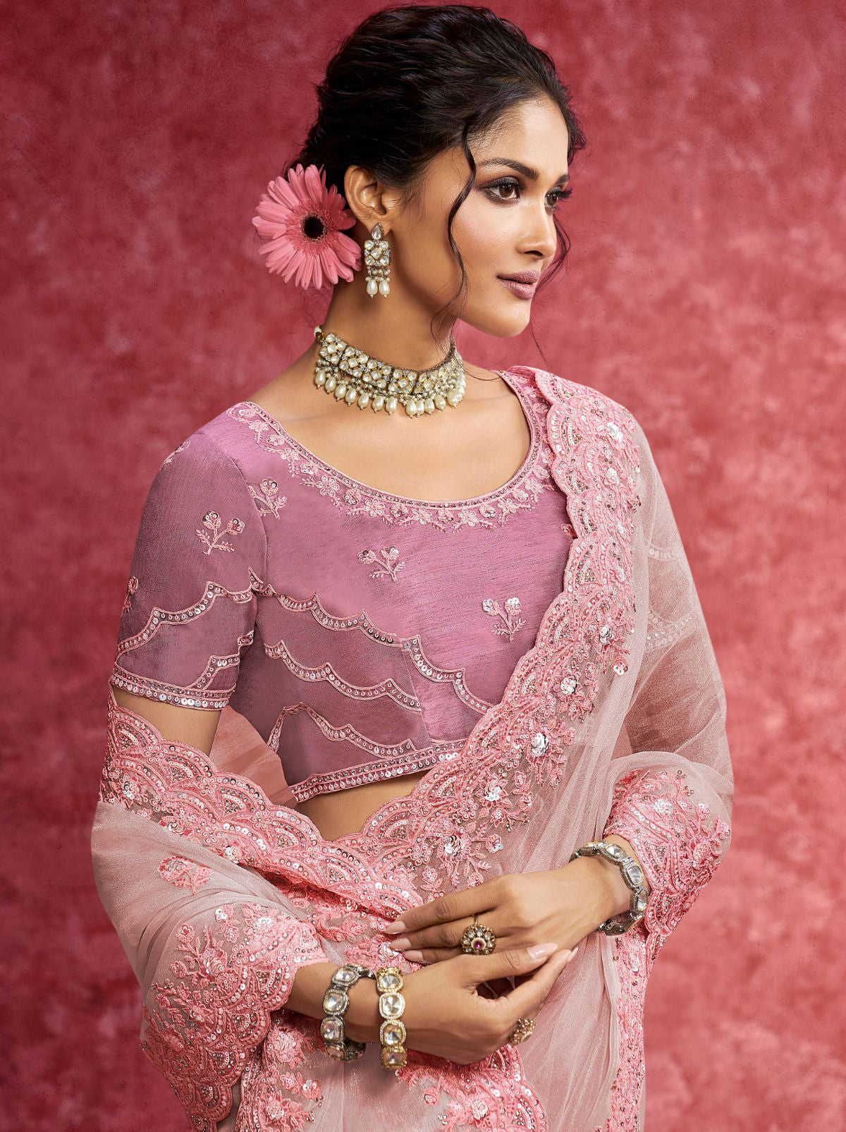 Lavender Purple Designer Fancy Sequin Saree With Tassels