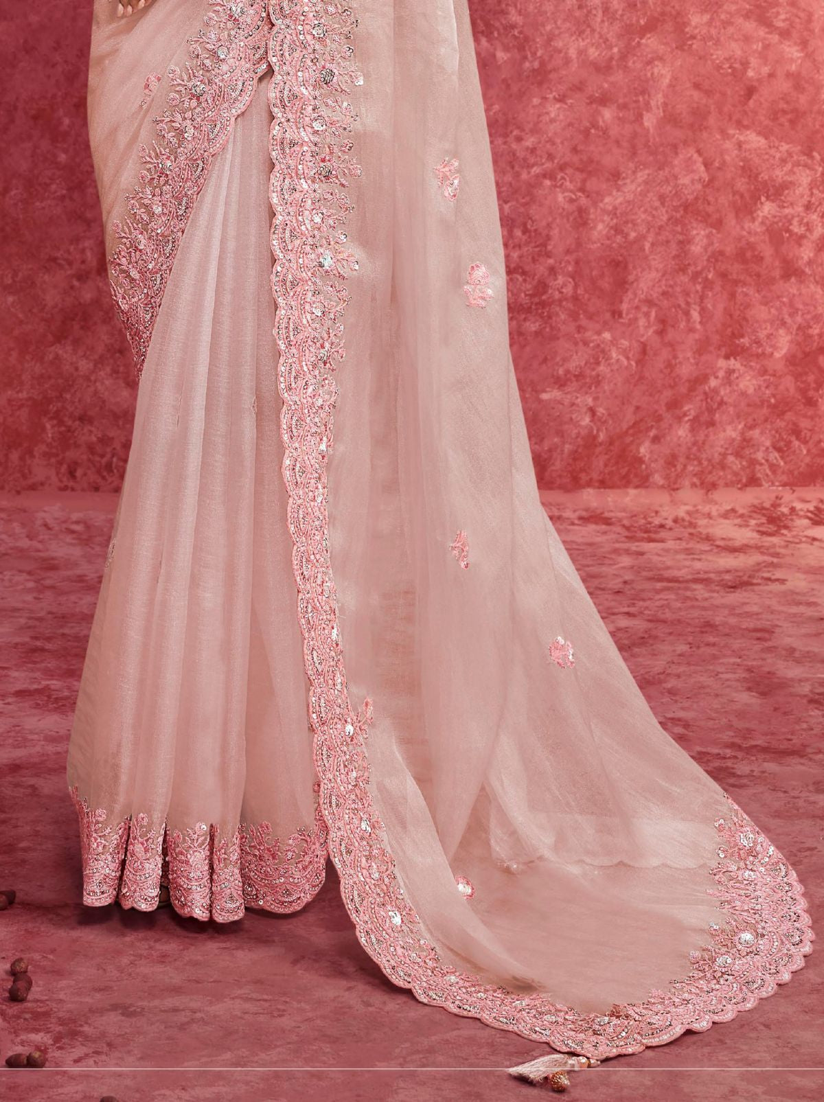 Lavender Purple Designer Fancy Sequin Saree With Tassels