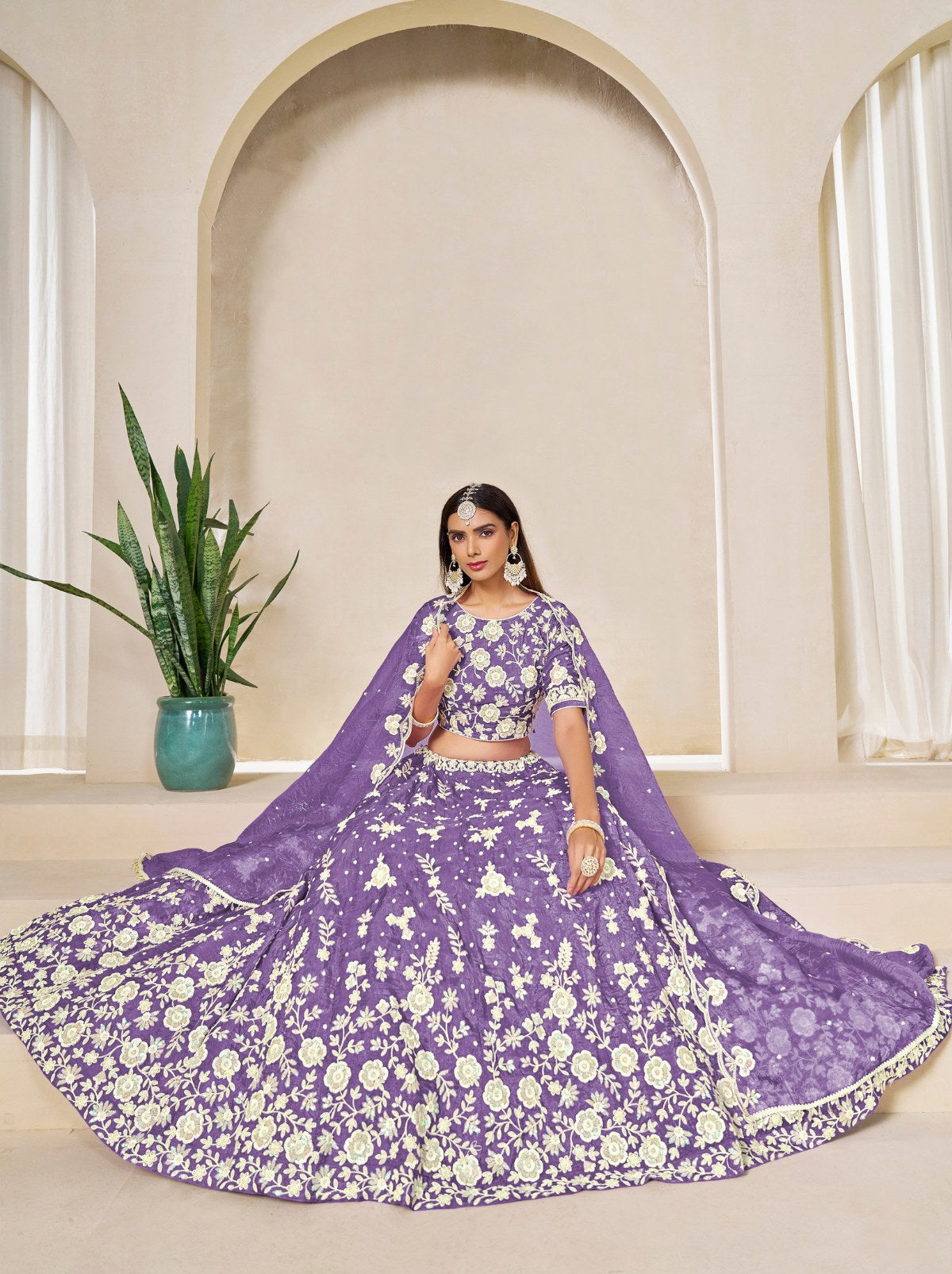 Grape Violet Premium Festive Lehenga Set With Sequin And Zari Work - TrendOye
