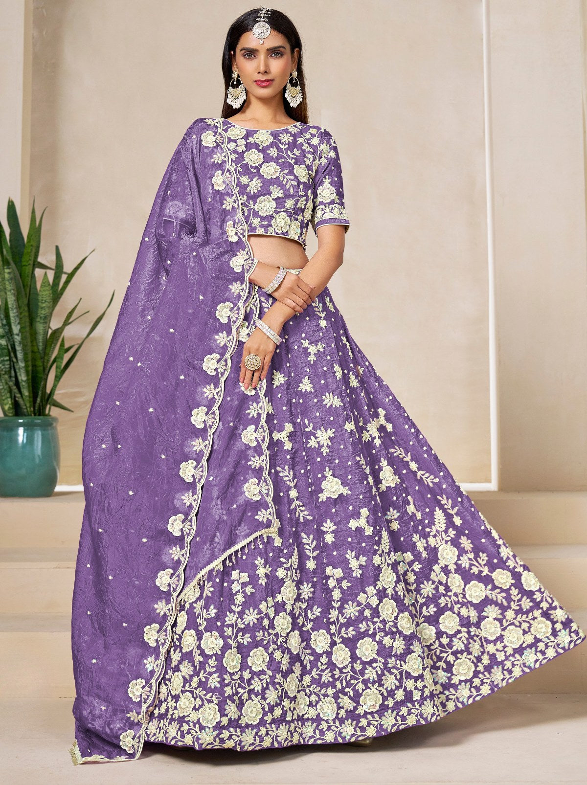 Grape Violet Premium Festive Lehenga Set With Sequin And Zari Work - TrendOye