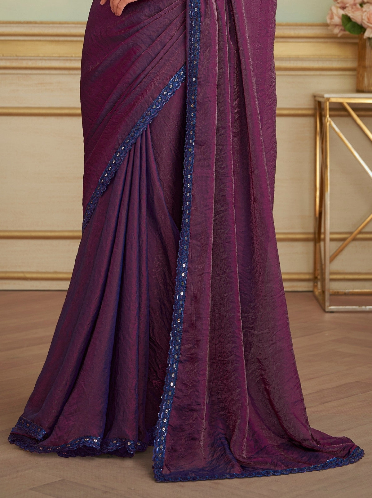 Byzantine Violet Premium Georgette Silk Saree For Wedding & Parties
