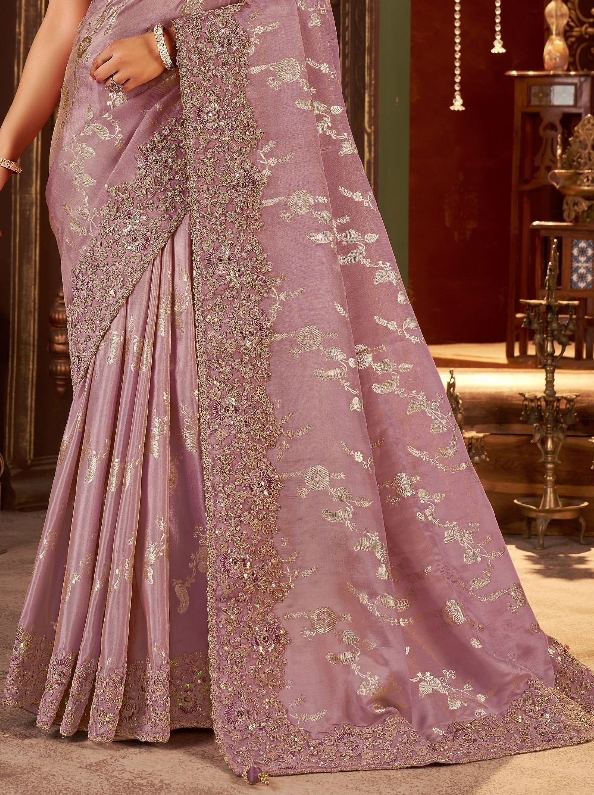 Lilac Purple Premium Heavy Work Bridal Saree With Rich Border Design