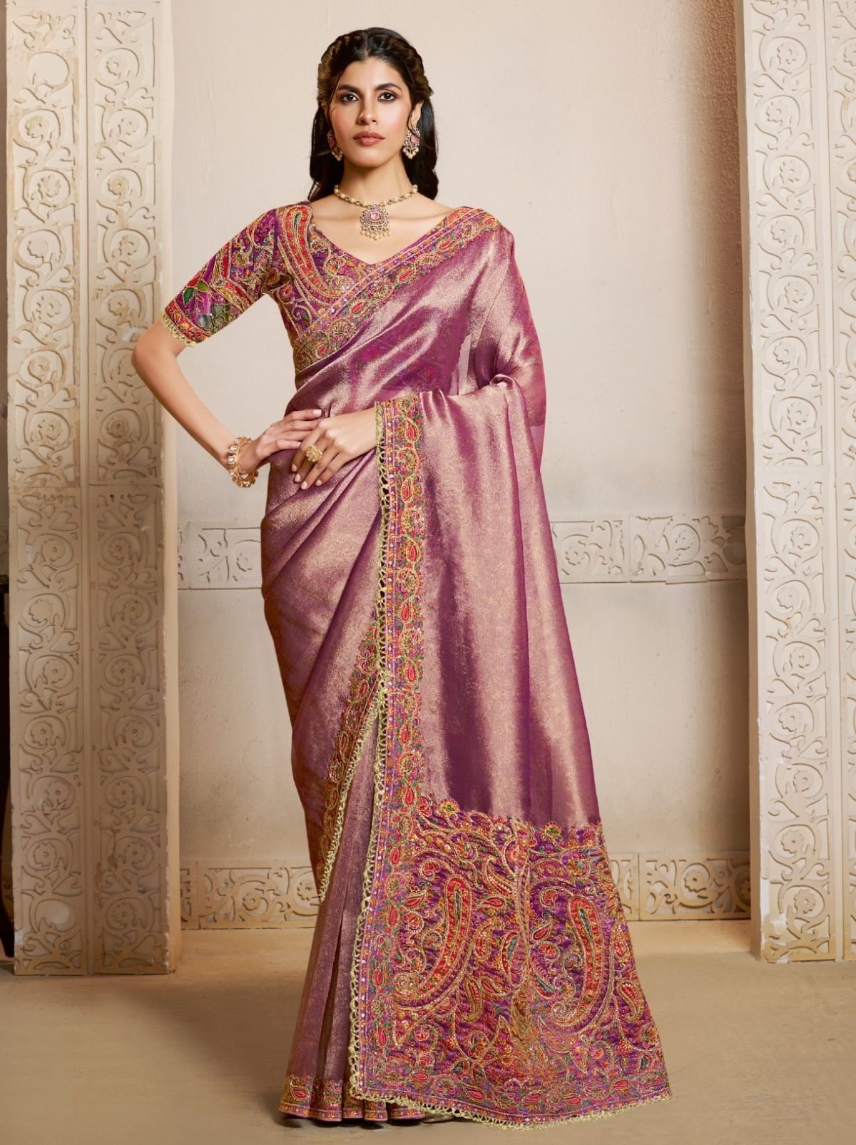 Mulberry Purple Premium Kanjivaram Wedding Saree With Blouse Piece