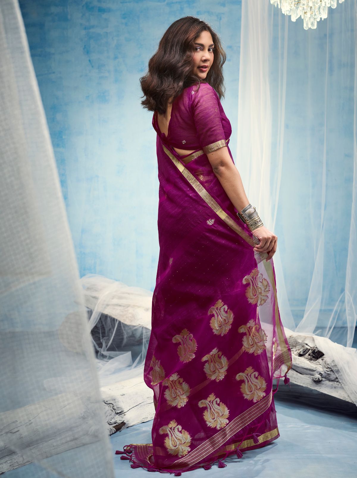 Lollipop Purple Premium Munga Silk Ethnic Saree With Tassels