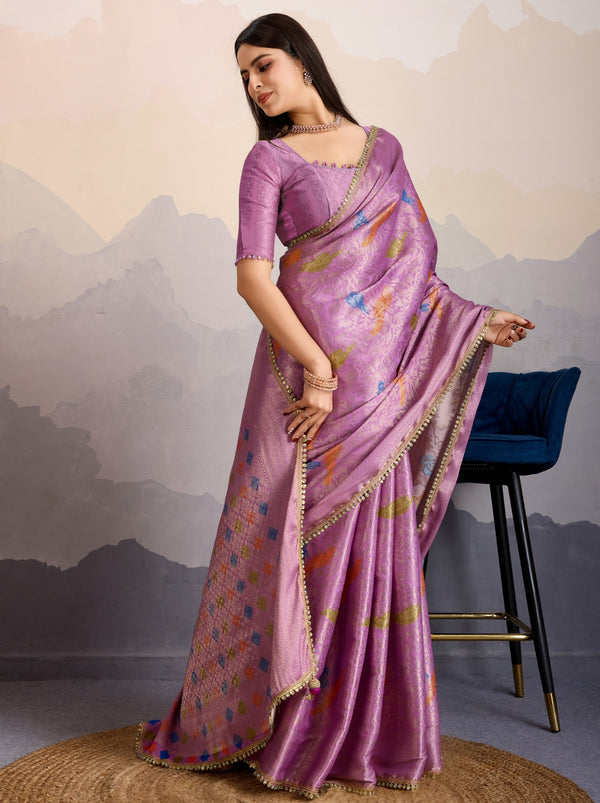 Plum Violet Premium Mysore Silk Designer Saree