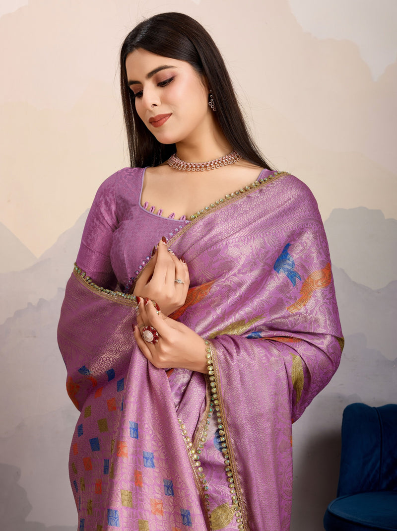 Plum Violet Premium Mysore Silk Designer Saree