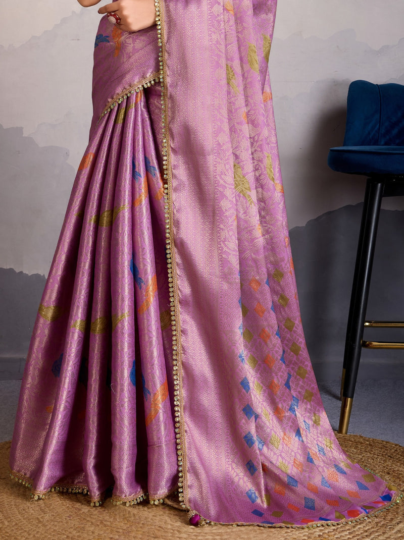 Plum Violet Premium Mysore Silk Designer Saree