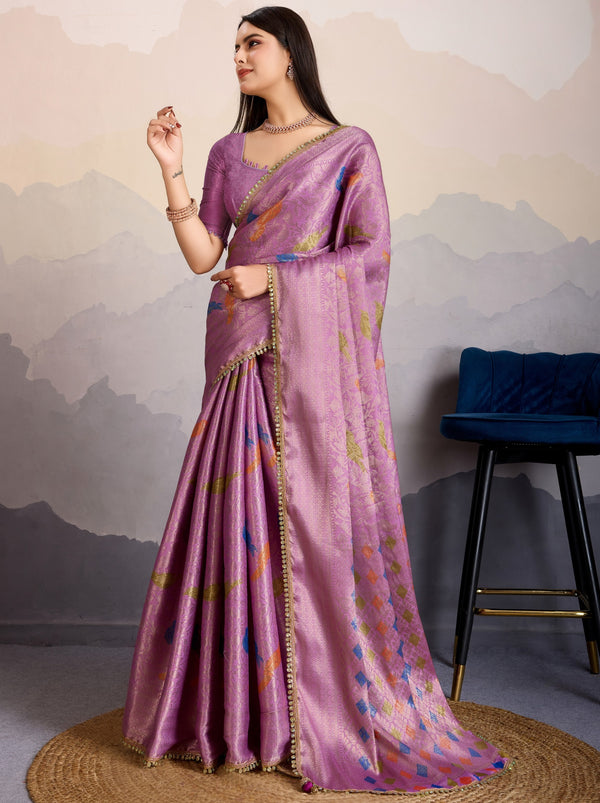 Plum Violet Premium Mysore Silk Designer Saree