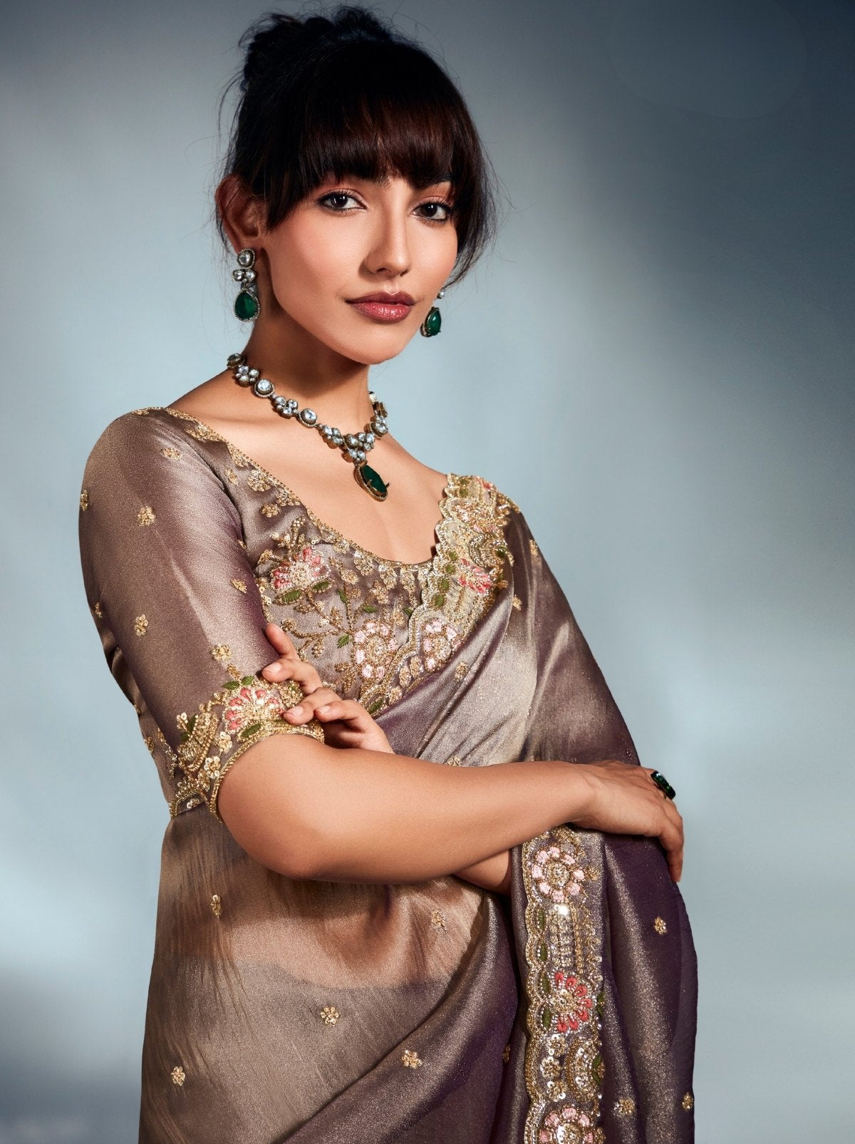 Heather Purple Tissue Organza Wedding Saree With Blouse Piece