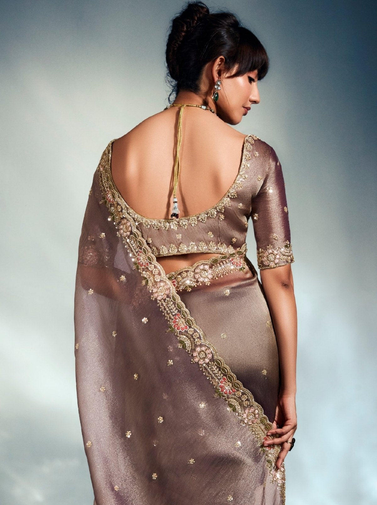 Heather Purple Tissue Organza Wedding Saree With Blouse Piece