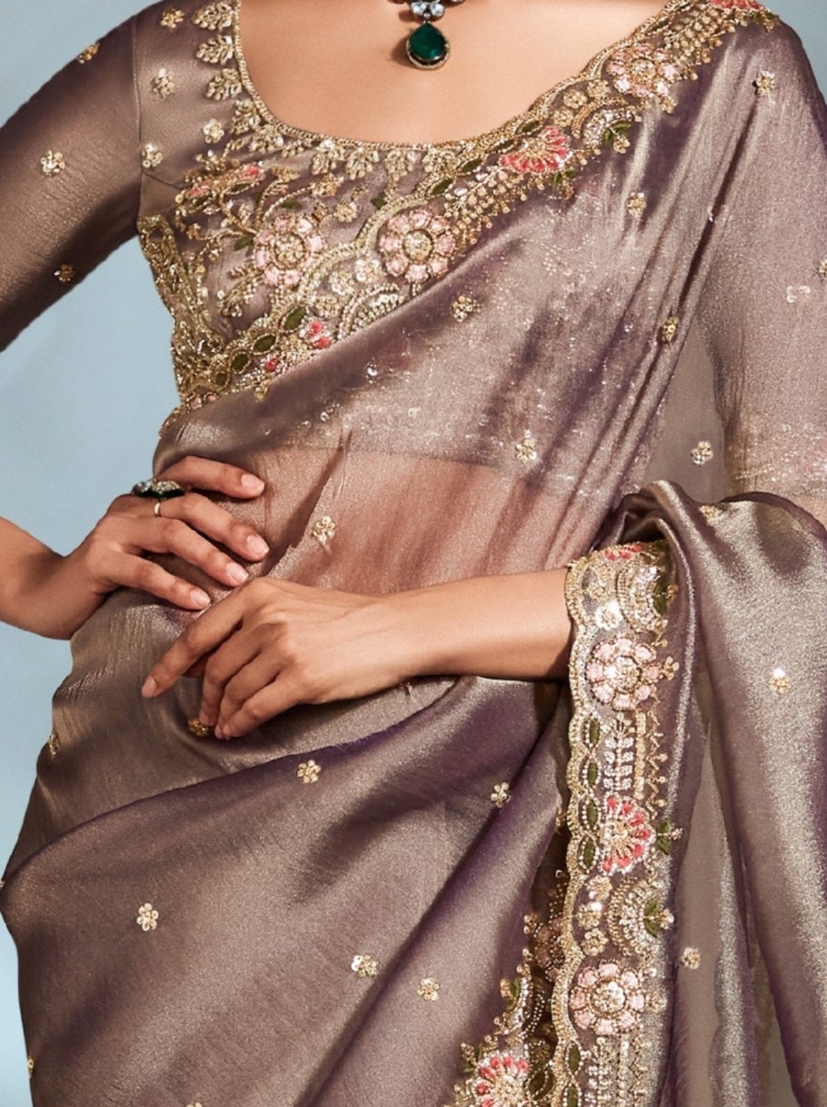 Heather Purple Tissue Organza Wedding Saree With Blouse Piece