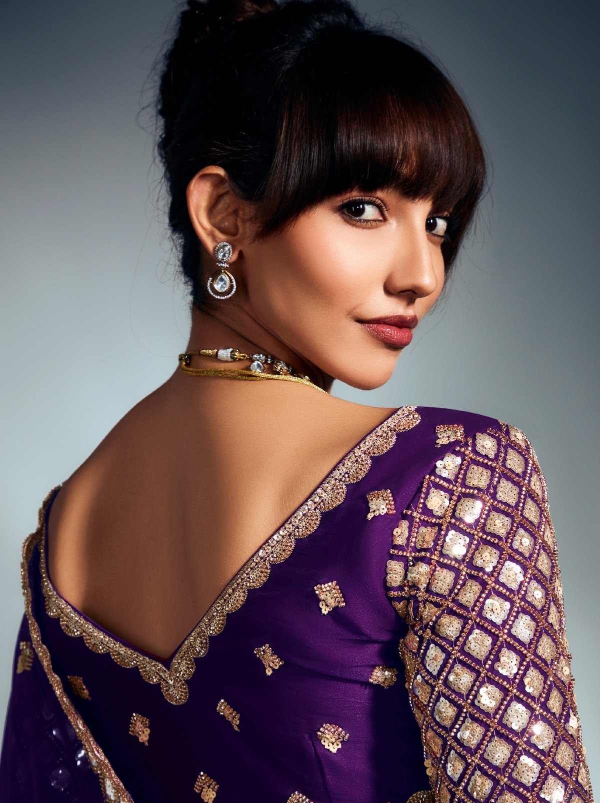 Indigo Purple Tissue Organza Wedding Saree With Blouse Piece
