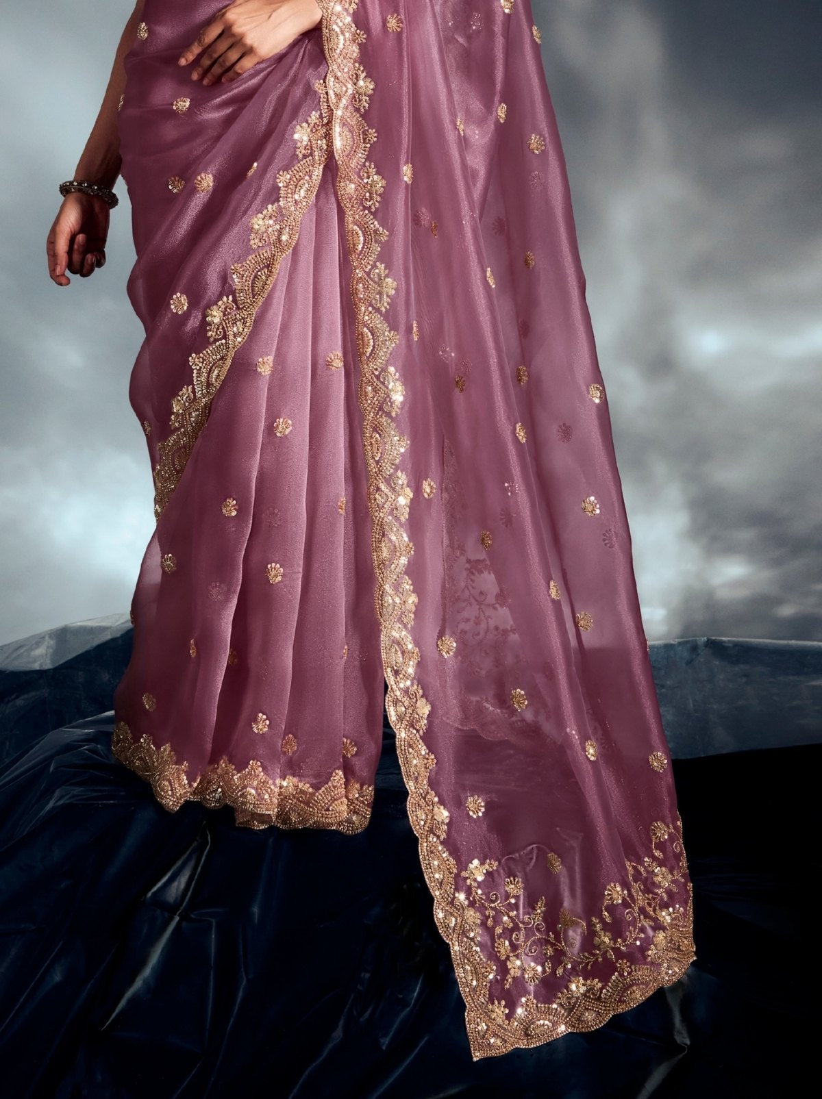 Lavender Purple Tissue Organza Wedding Saree With Blouse Piece
