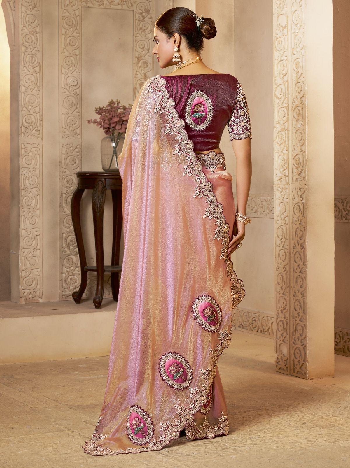 Lavender Purple Premium Organza Silk Wedding Saree With Blouse Piece