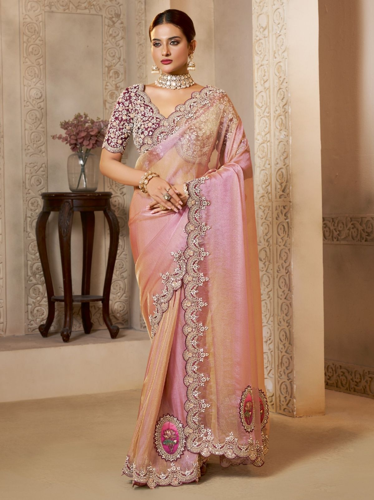 Lavender Purple Premium Organza Silk Wedding Saree With Blouse Piece