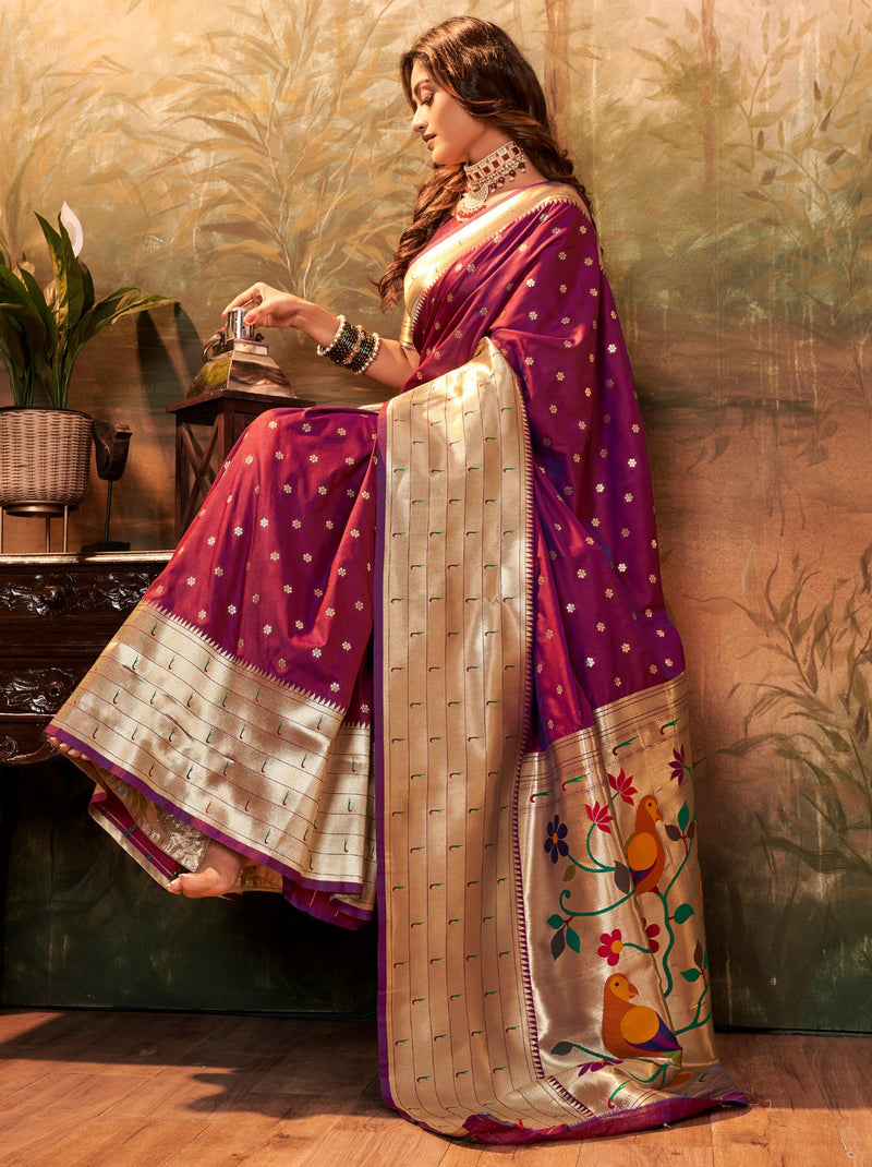 Lollipop Purple Gorgeous Paithani Silk Wedding Saree