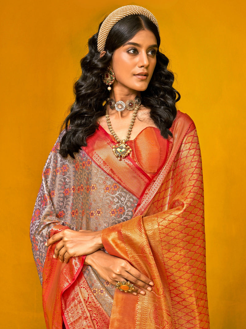 Electric Purple Premium Soft Silk Floral Pattern Saree With Blouse Piece