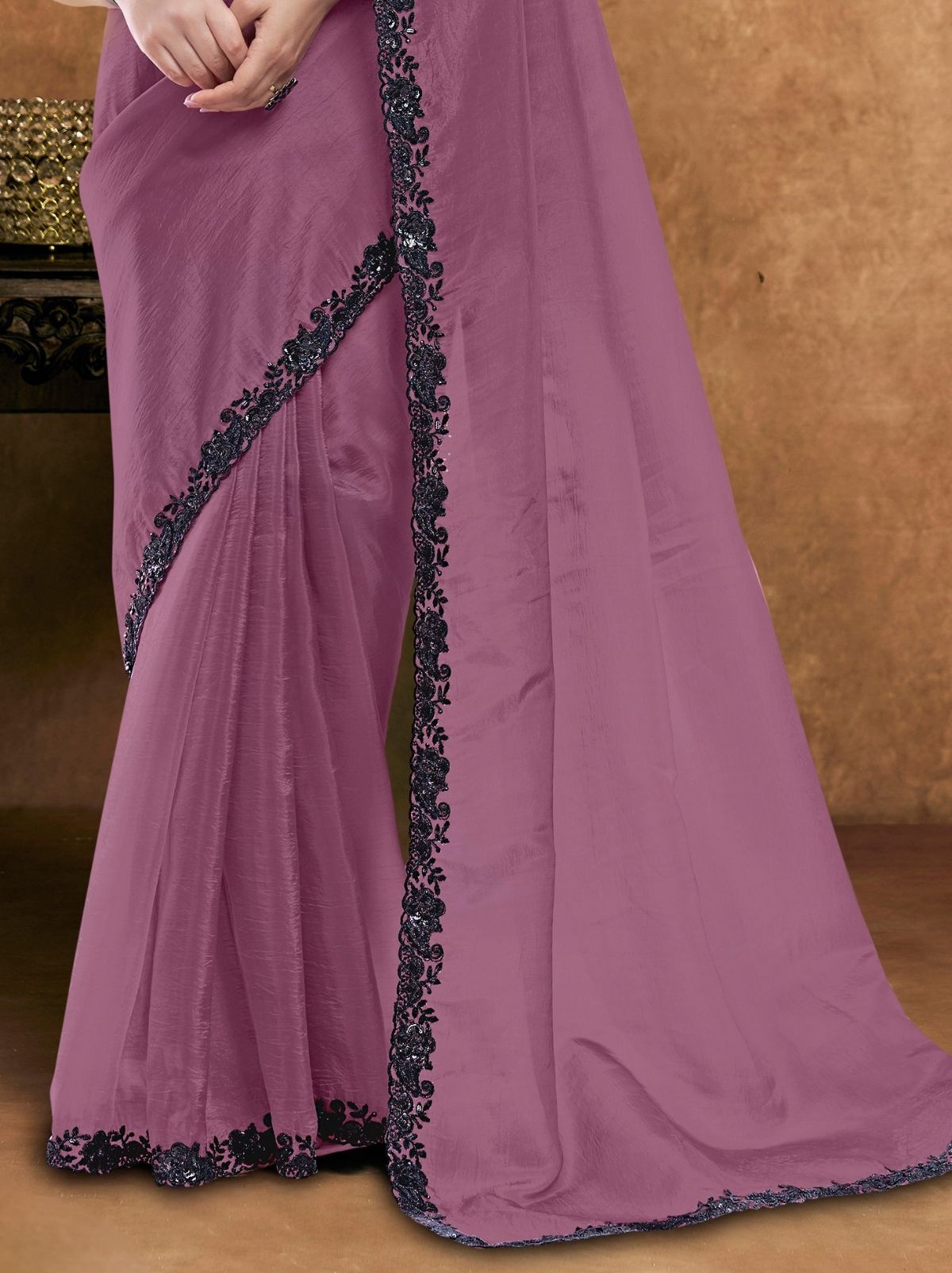 Plum Purple Premium Reception Wear Saree With Unstitched Blouse