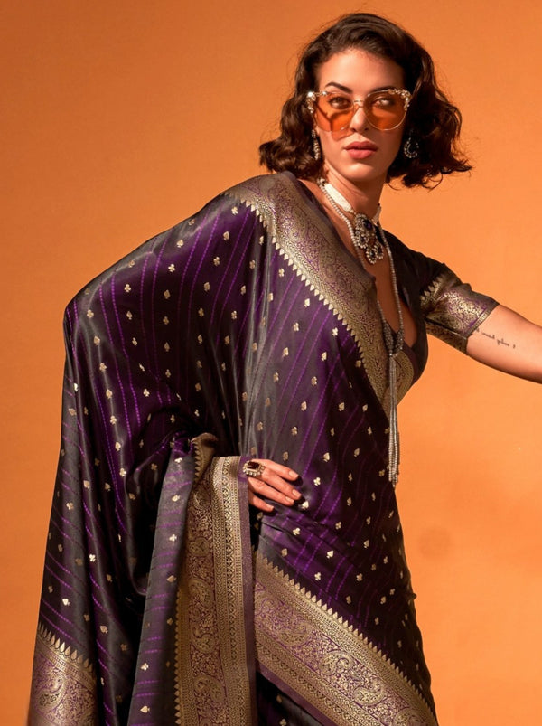 Dark Purple Traditional Soft Silk Saree With Blouse Piece