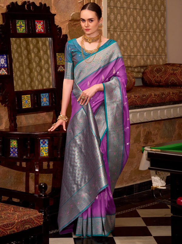 Lavender Purple Premium Festive Silk Saree With Unstitched Blouse