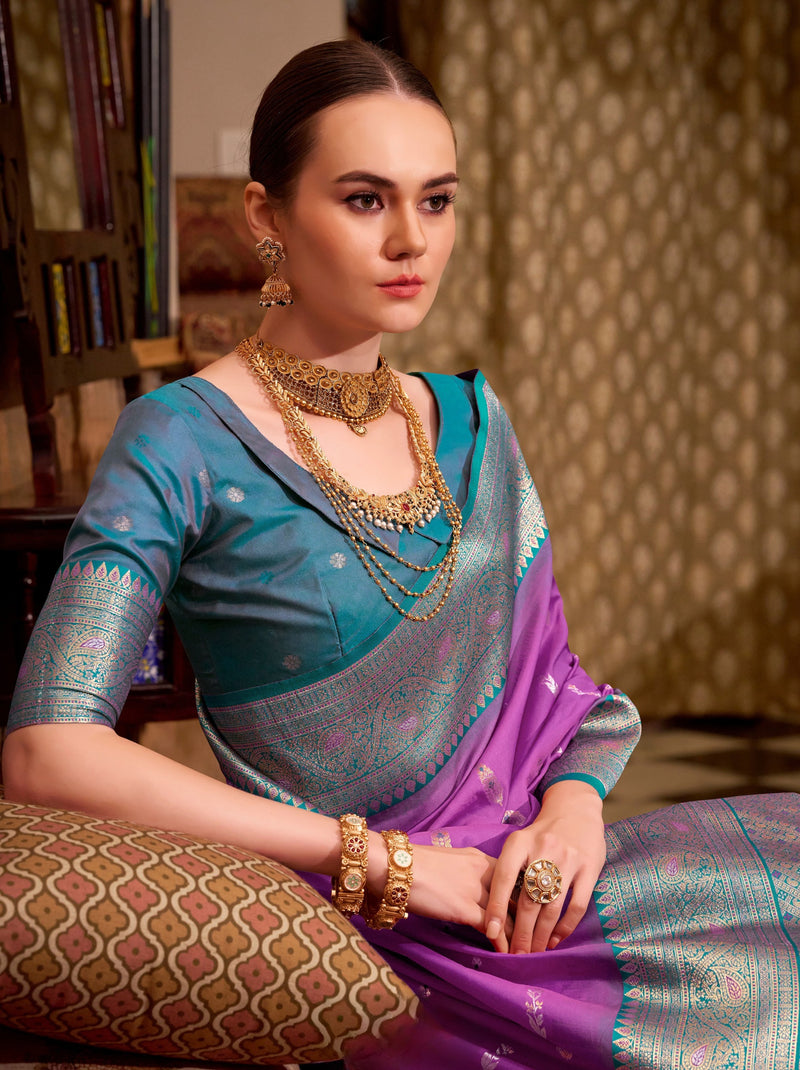 Lavender Purple Premium Festive Silk Saree With Unstitched Blouse