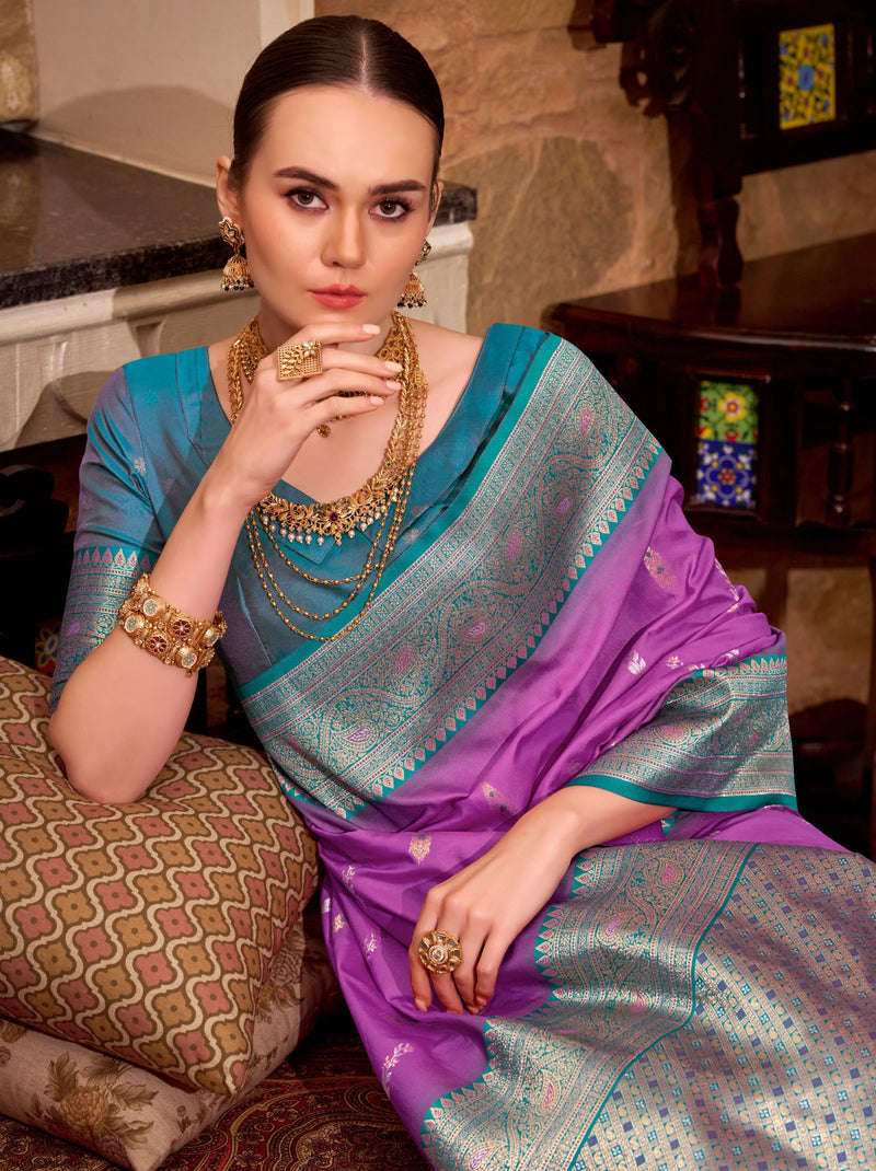Lavender Purple Premium Festive Silk Saree With Unstitched Blouse