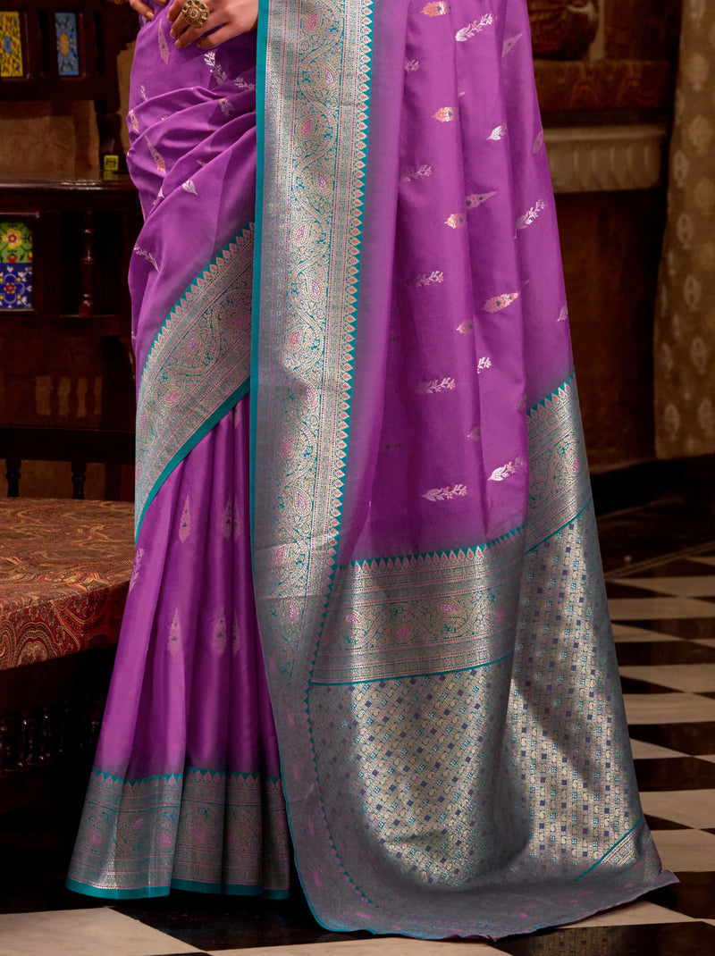 Lavender Purple Premium Festive Silk Saree With Unstitched Blouse