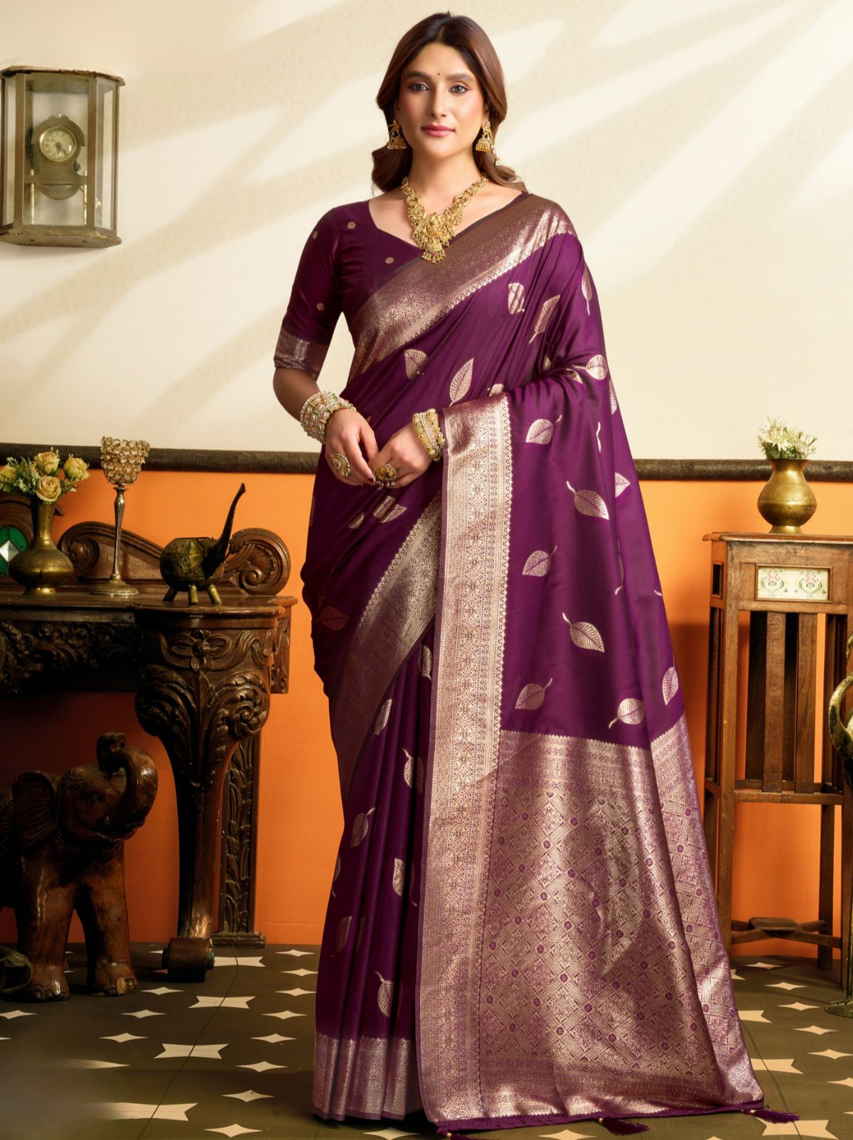 Byzantine Purple Premium Soft Silk Saree With Tassels