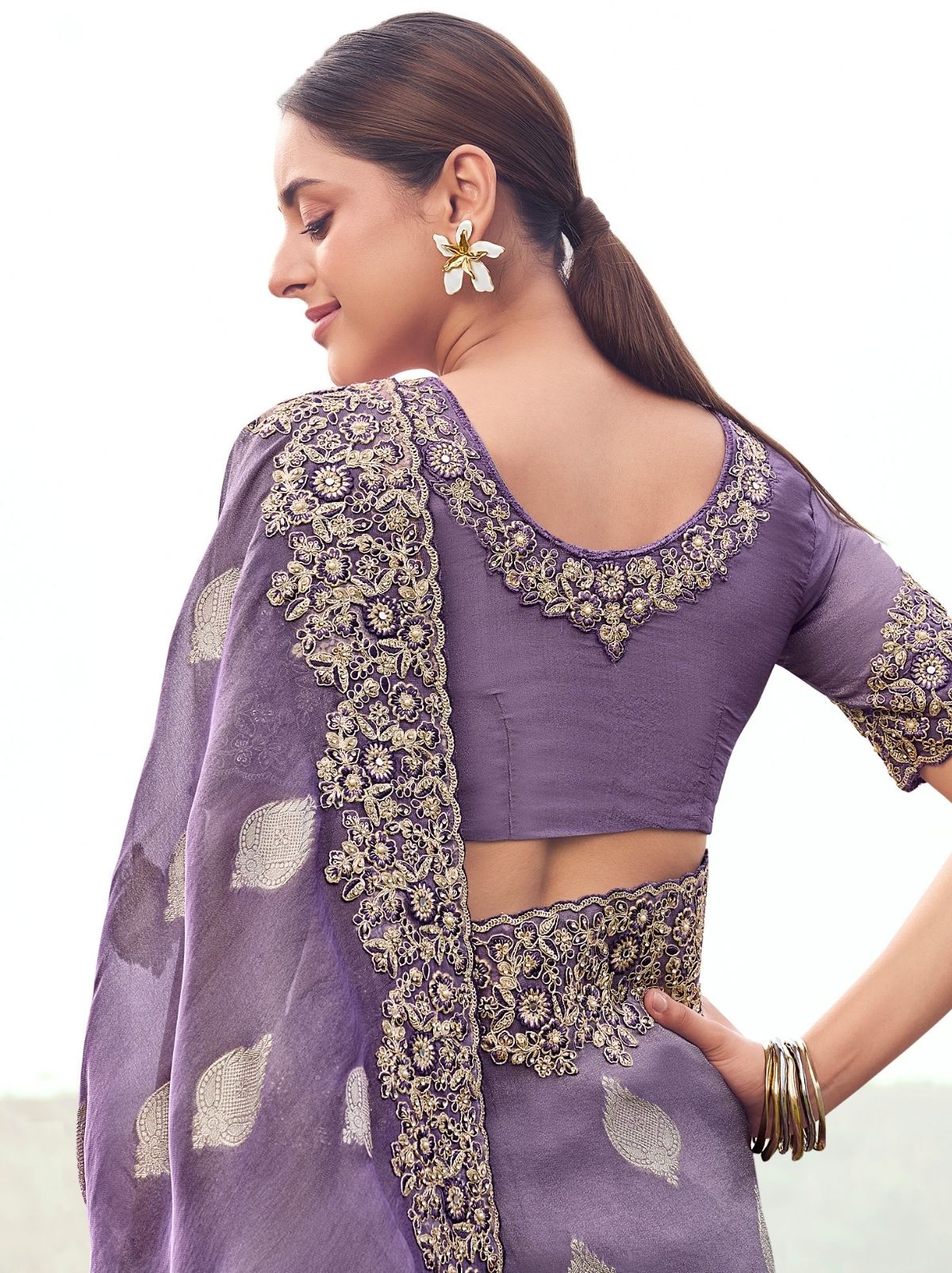 Mauve Violet Premium Tissue Silk Saree With Blouse Piece