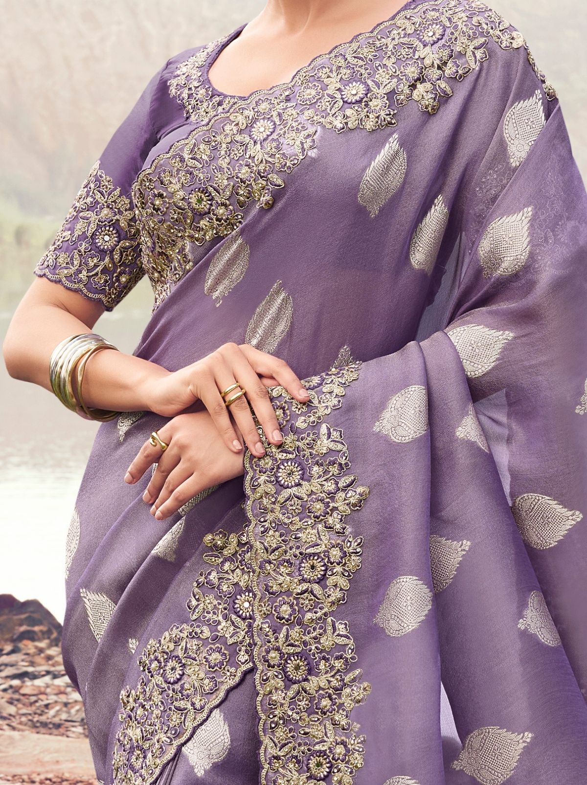 Mauve Violet Premium Tissue Silk Saree With Blouse Piece