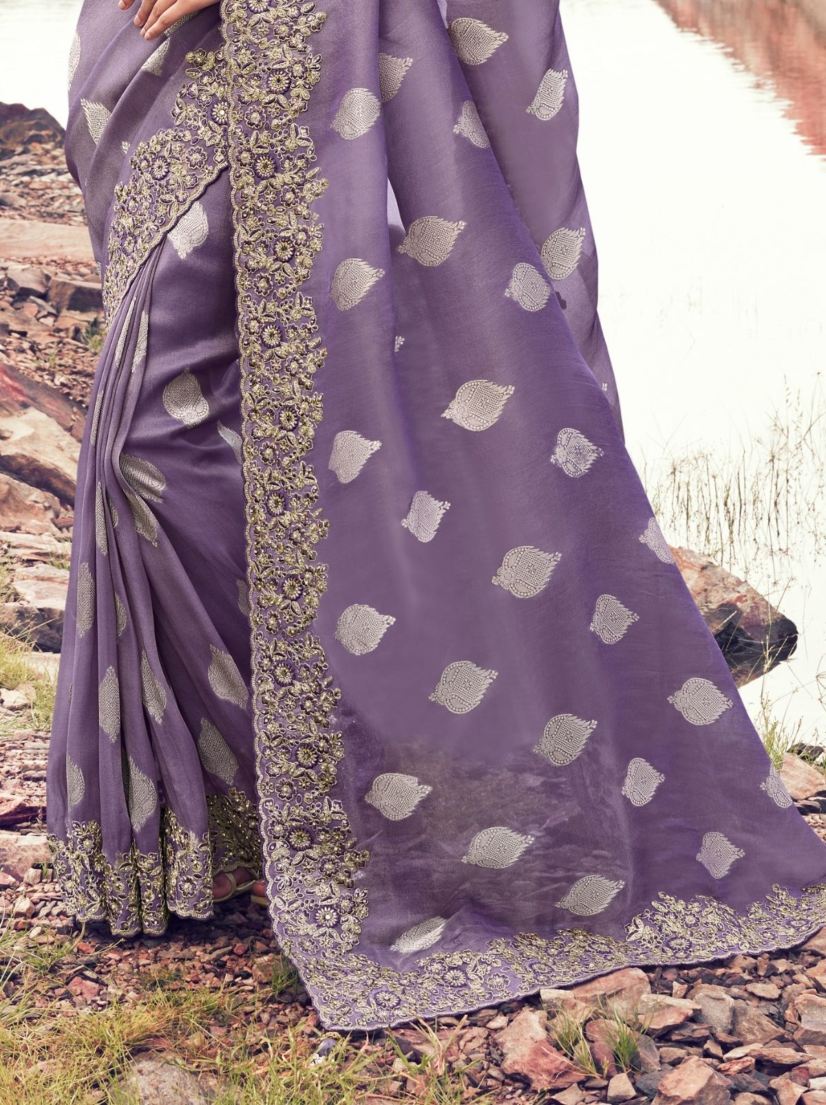 Mauve Violet Premium Tissue Silk Saree With Blouse Piece