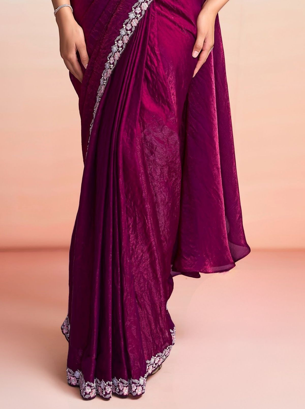 Wine Purple Premium Two Tone Satin Silk Ready to Wear Saree with Jacket