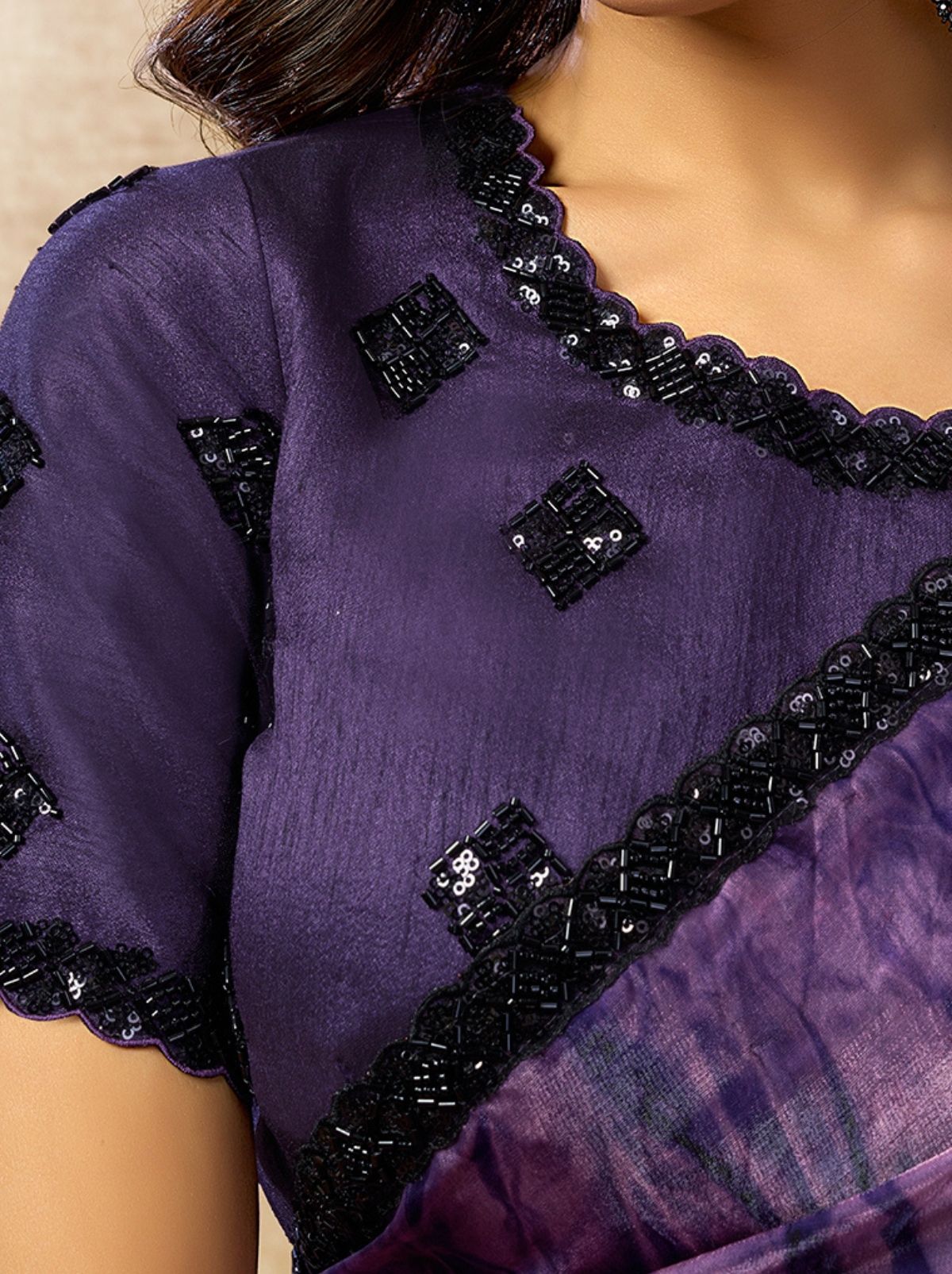 Seance Purple Premium Two Tone Satin Silk Saree WIth Blouse Piece - TrendOye
