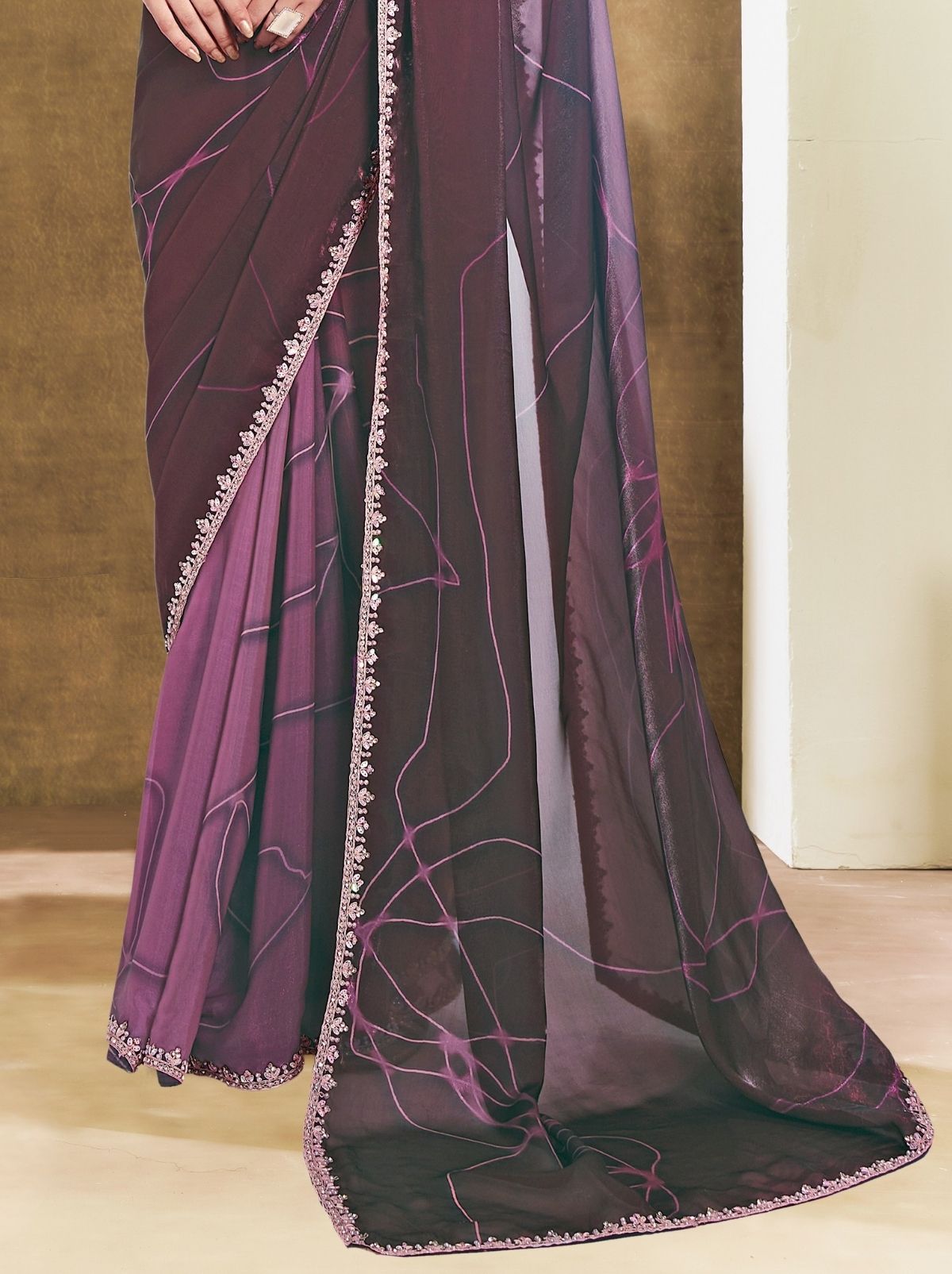 Boysenberry Purple Premium Two Tone Satin Silk Saree WIth Blouse Piece - TrendOye